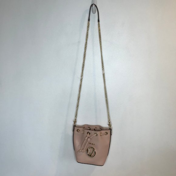 Valentino by Mario Valentino Bucket Bag Crossbody Purse Pink Leather Gold Chain - Picture 11 of 11